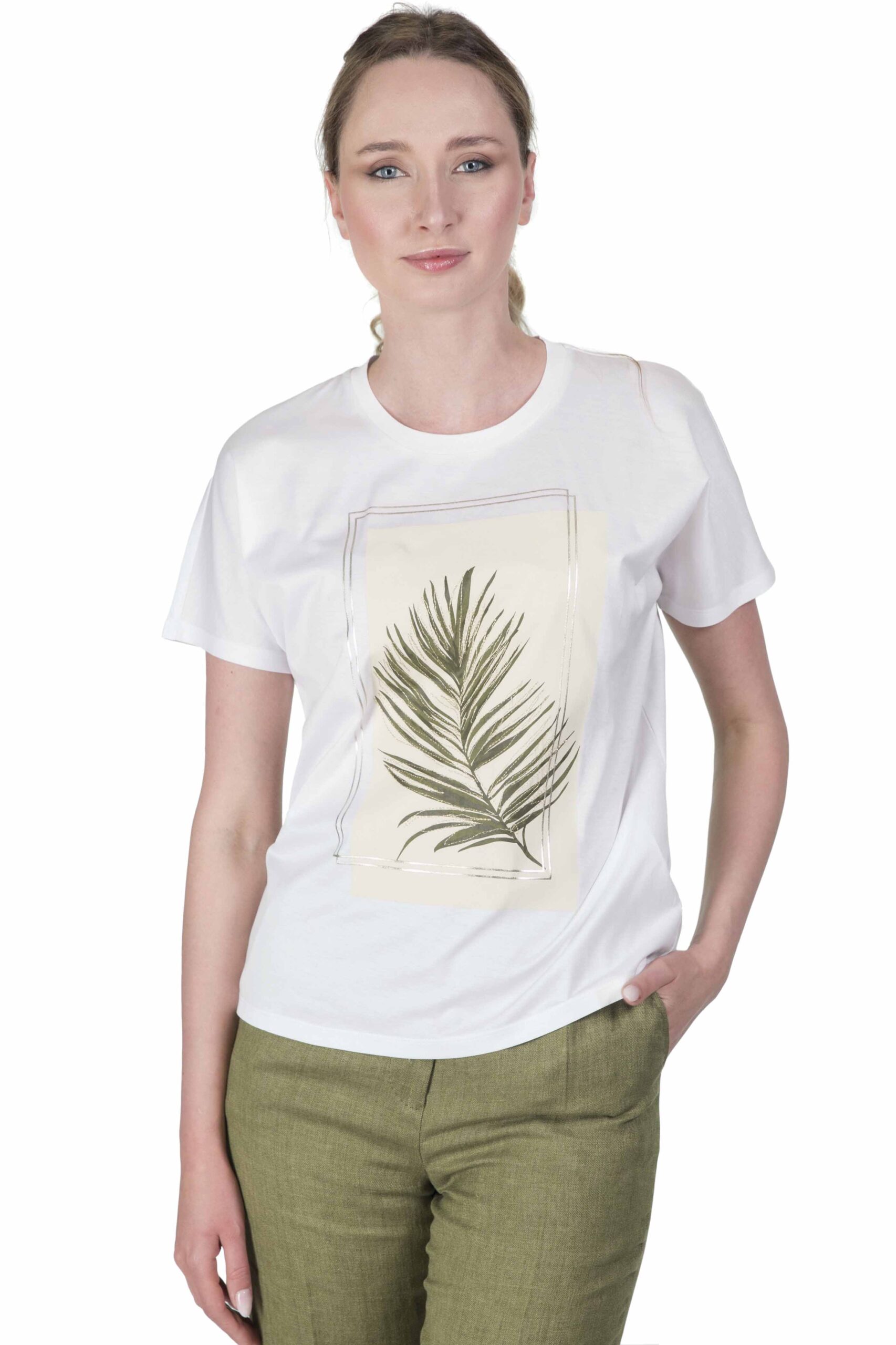 MAX MARA STUDIO T-shirt  in jersey di cotone ABBONO variante 004  colore Bianco ottico con stampa felce