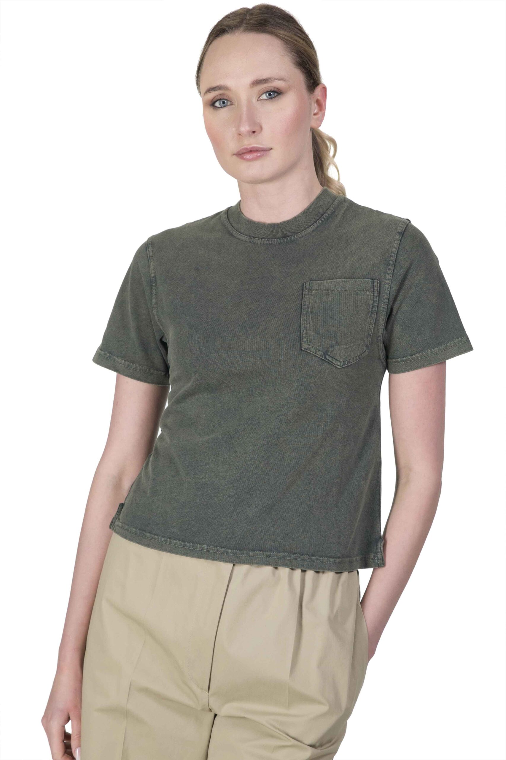 ASPESI T-shirt in jersey di cotone tinto capo variante colore Verde