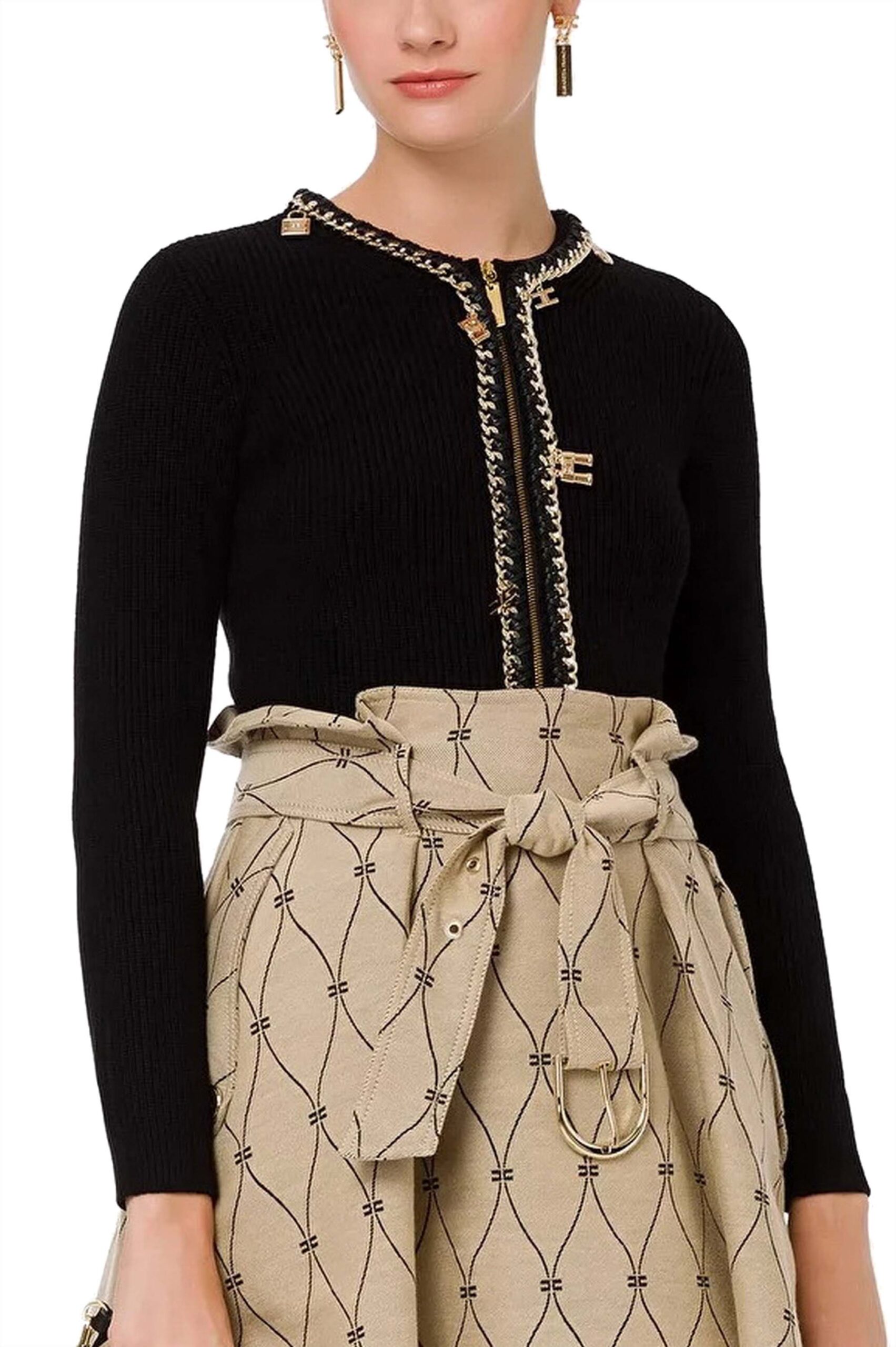 ELISABETTA FRANCHI Cardigan in maglia con charms colore Nero