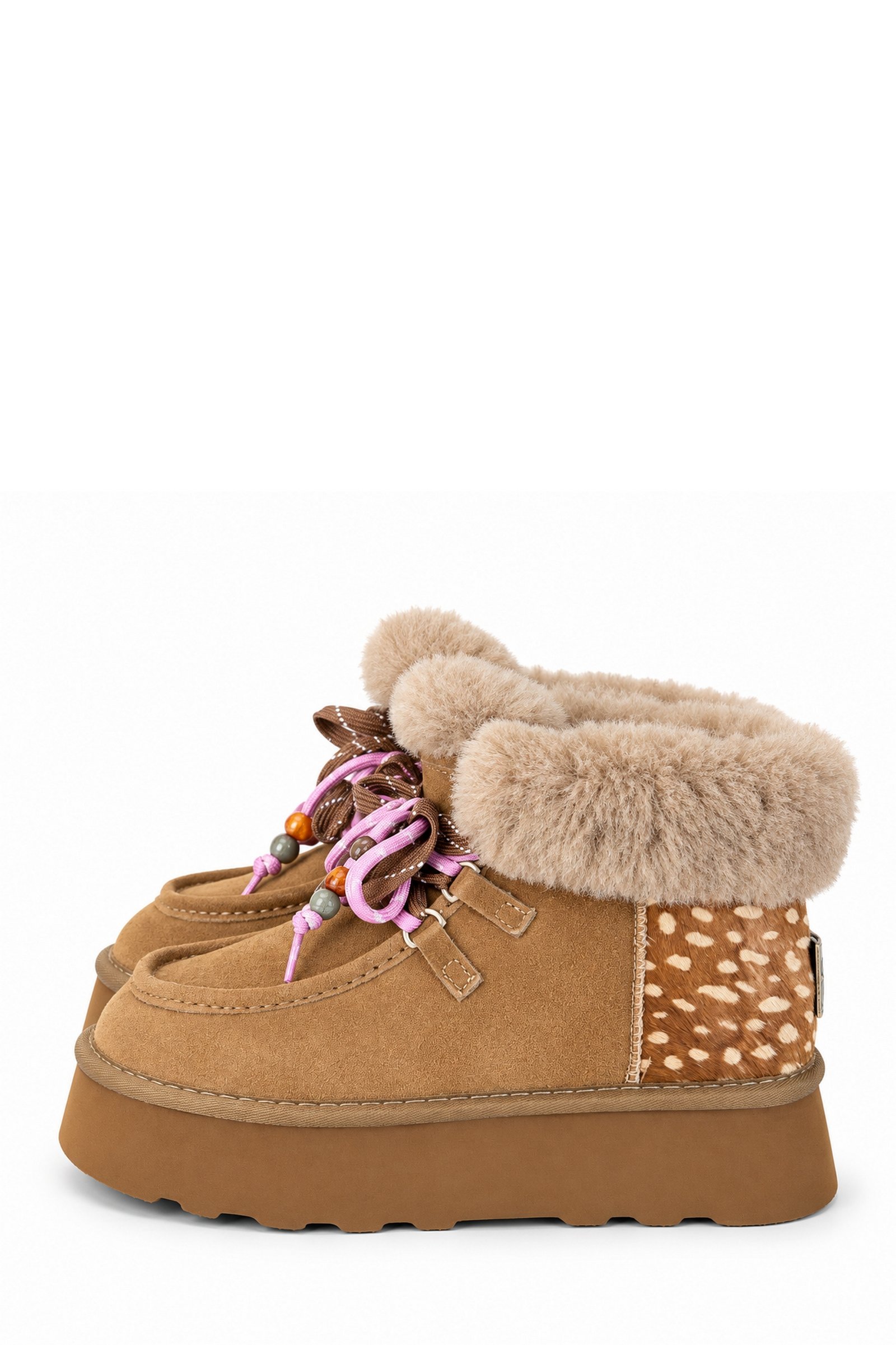 Stivaletti in suede cammello con pelliccia